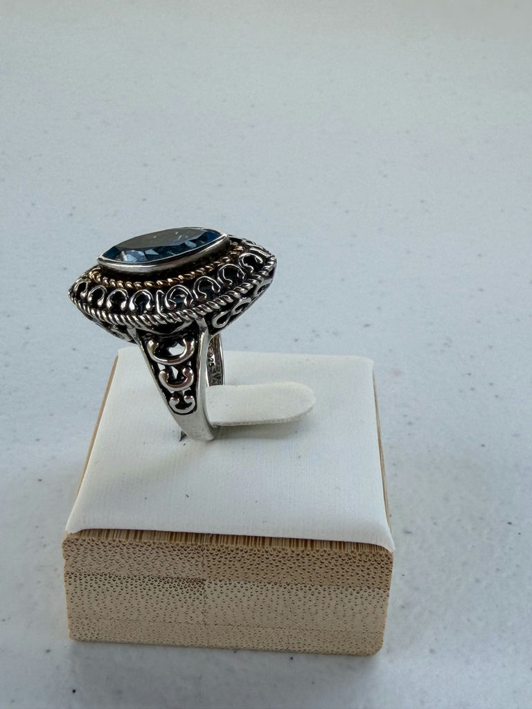 Sterling Silver Blue Stone Ring With 14K Accent Detail - image 9 of 21