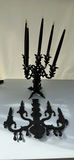 Black Five-Arm Candelabra With Decorative Panels and Taper Candles - thumbnail 1 of 8