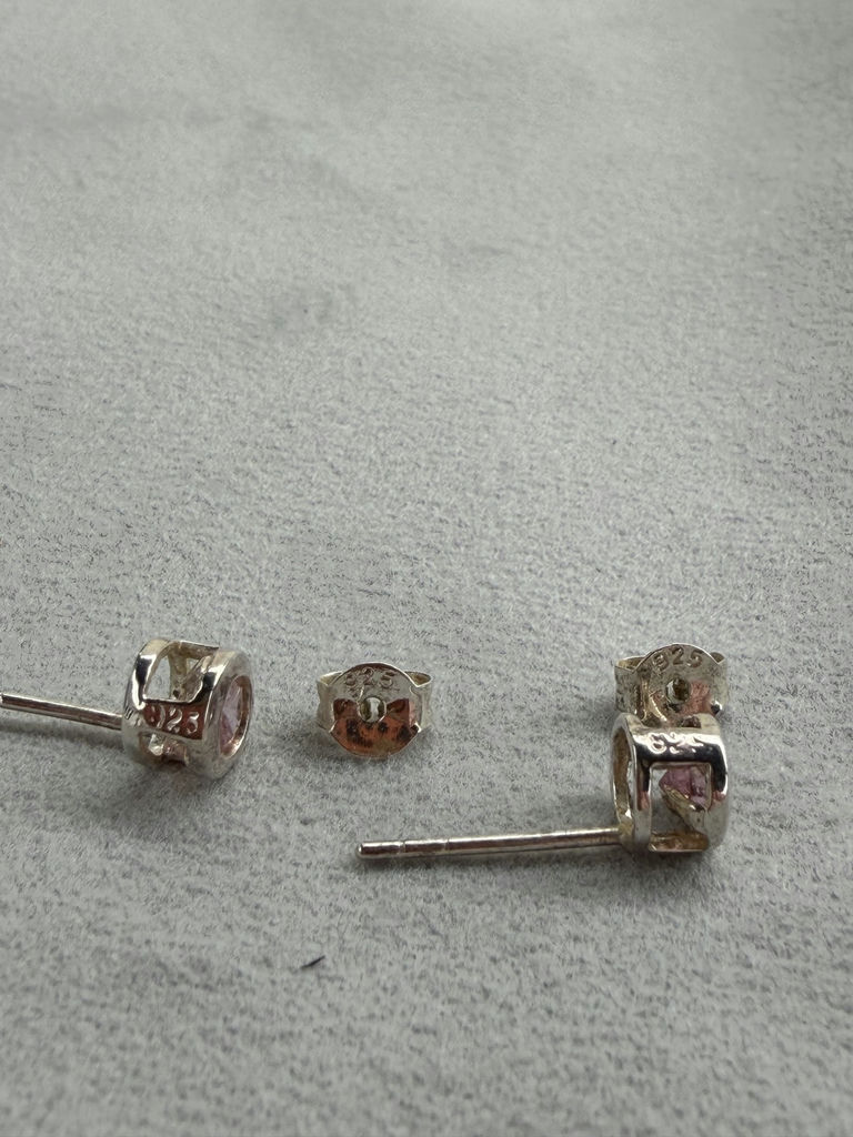 Pair of Pink Stone Sterling Silver Stud Earrings - image 3 of 7