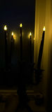 Black Five-Arm Candelabra With Decorative Panels and Taper Candles - thumbnail 2 of 8