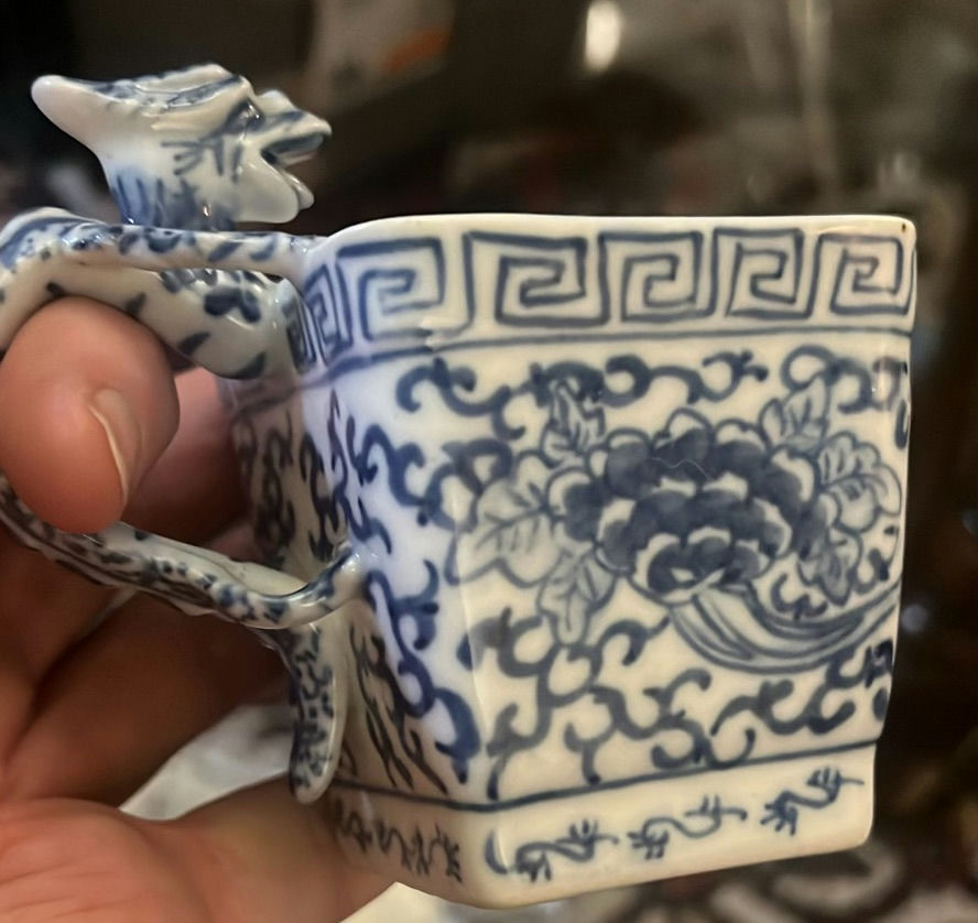 Chinese Dragon Handled Blue Transferware Teacup - image 5 of 6