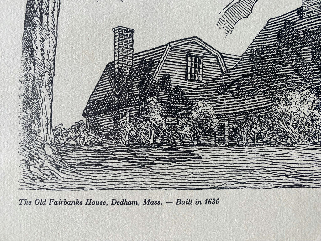 The Oldest House in North East US The Old Fairbanks House Vintage Nelson Fisher Engraving - image 2 of 4