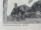 The Oldest House in North East US The Old Fairbanks House Vintage Nelson Fisher Engraving - thumbnail 2 of 4