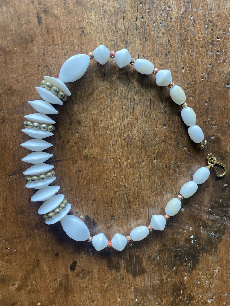Necklace White Beads Mid-Century Modern Design - image 2 of 4