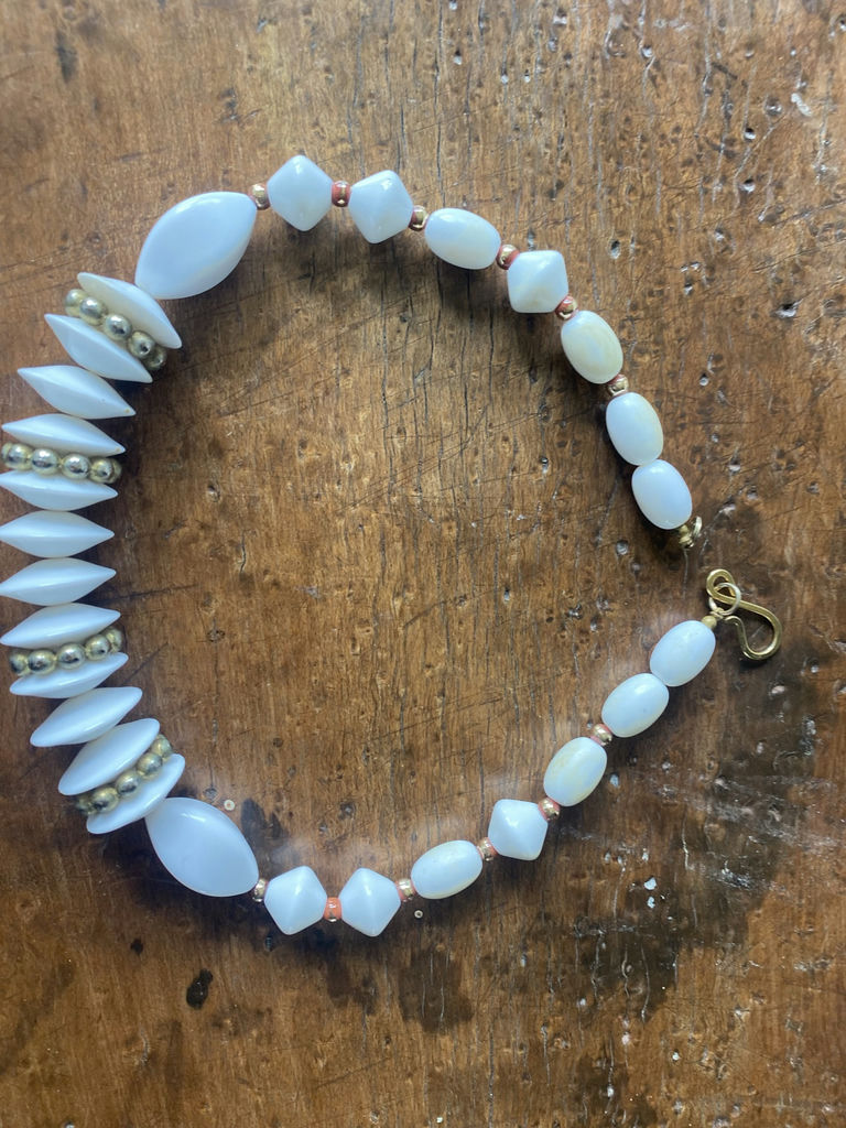 Necklace White Beads Mid-Century Modern Design  - image 1 of 4