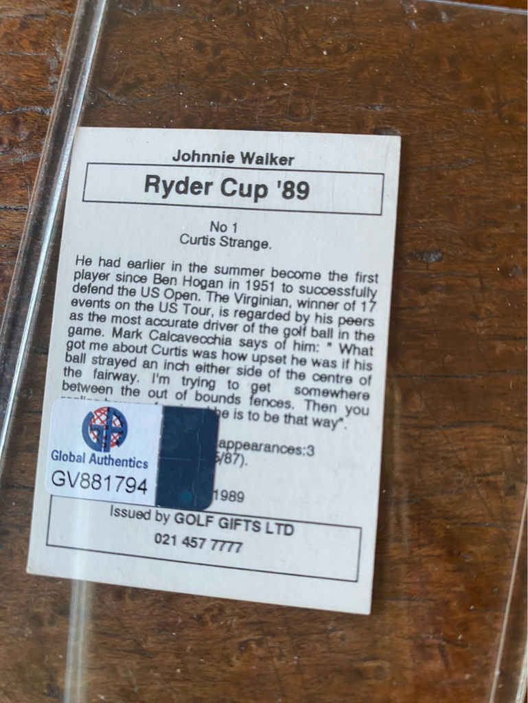 Curtis Strange Autographed Ryder Cup '89 Trading Card with COA - image 2 of 3