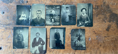 9 Small Vintage Tintypes Portraits Men, Women, Children, Family - Image 1 of 2