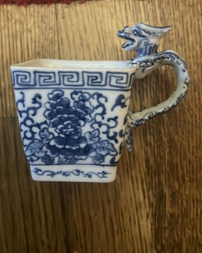 Chinese Dragon Handled Blue Transferware Teacup - image 1 of 6