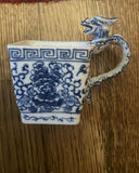 Chinese Dragon Handled Blue Transferware Teacup - thumbnail 1 of 6