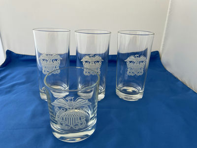 Etched US Navy Highball Glasses (3) and a Rocks Glass (1) - Image 1 of 4