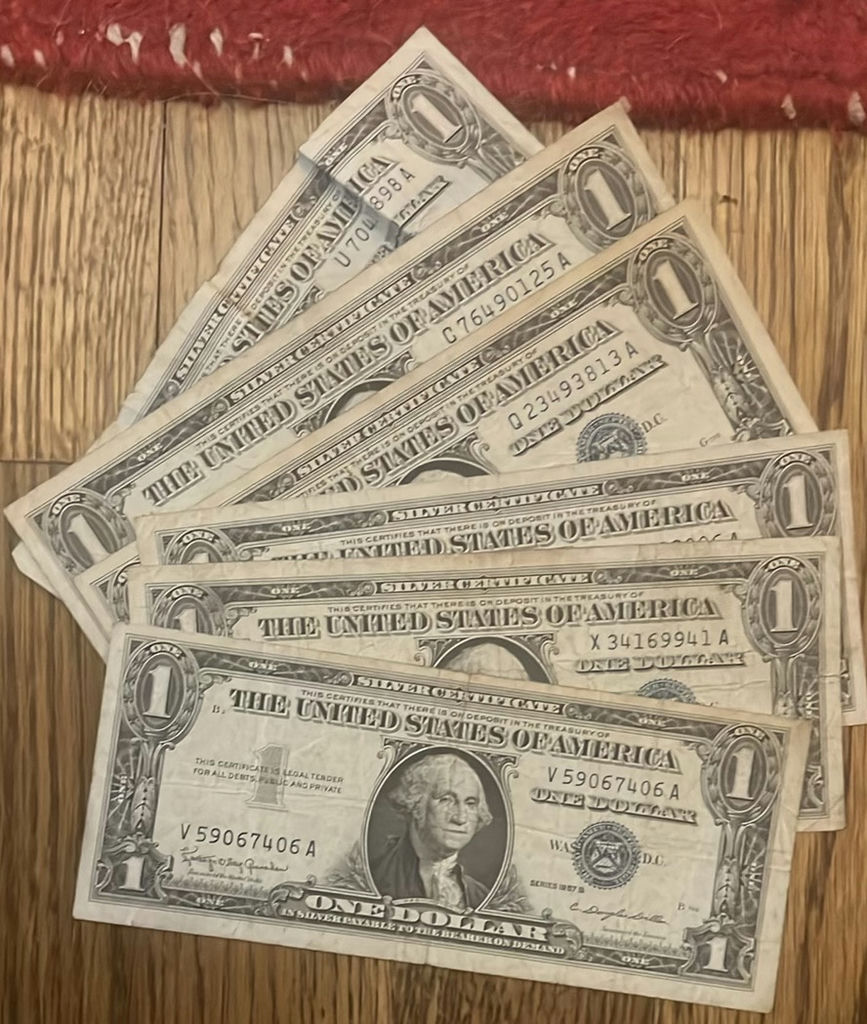 Six 1957 Various Series Silver Certificate One Dollar Bills Us - image 1 of 13