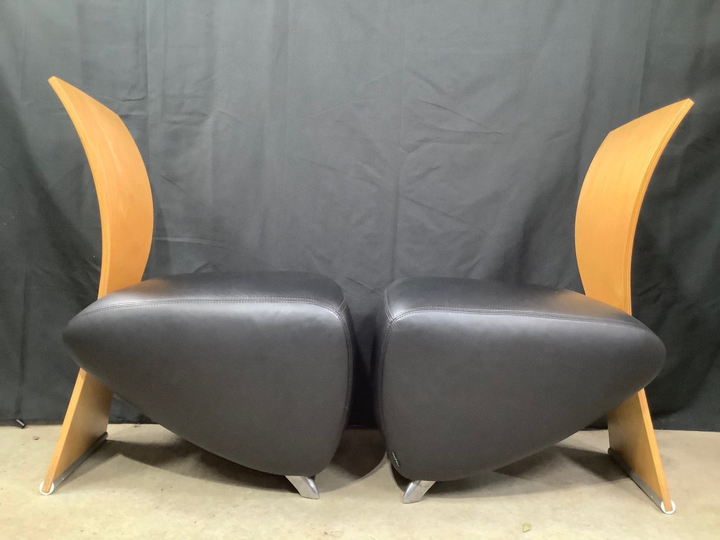 Dauphin Bobo Leather / Maple Lounge Chairs - image 2 of 5
