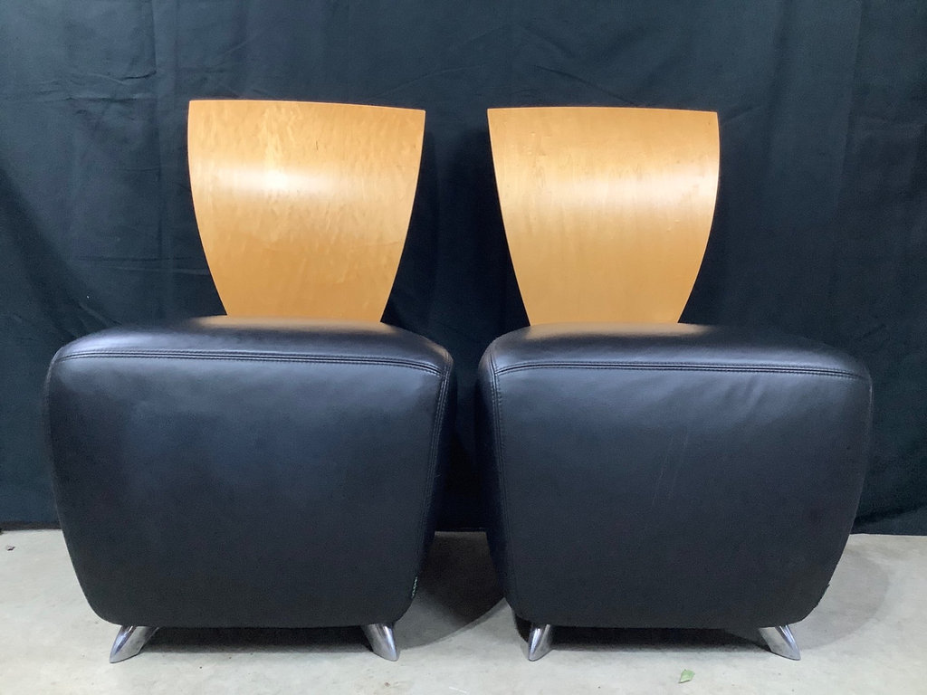 Dauphin Bobo Leather / Maple Lounge Chairs - image 1 of 5