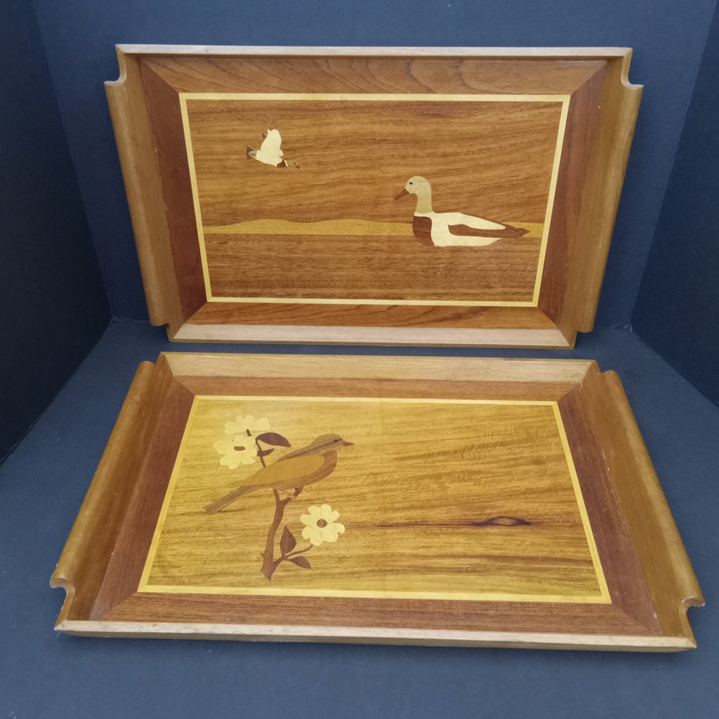 Vintage Inlaid Wood Serving Trays - image 1 of 9