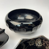 Vintage Black Glass Trio Silver Overlay Footed Bowl Pedestal - thumbnail 5 of 8