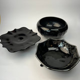 Vintage Black Glass Trio Silver Overlay Footed Bowl Pedestal - thumbnail 1 of 8