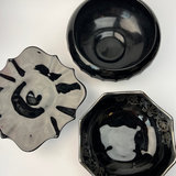 Vintage Black Glass Trio Silver Overlay Footed Bowl Pedestal - thumbnail 8 of 8
