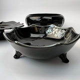 Vintage Black Glass Trio Silver Overlay Footed Bowl Pedestal - thumbnail 3 of 8