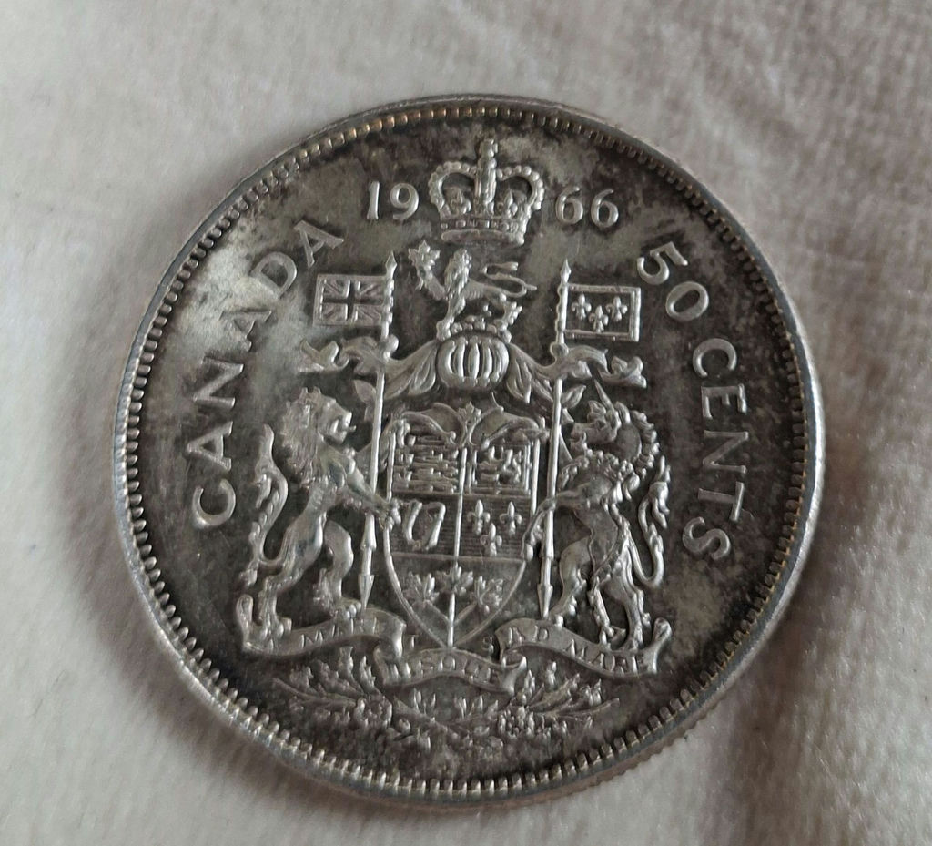 Two Canadian Silver Half Dollar 50C Coins 1963 and 1966 - image 6 of 7