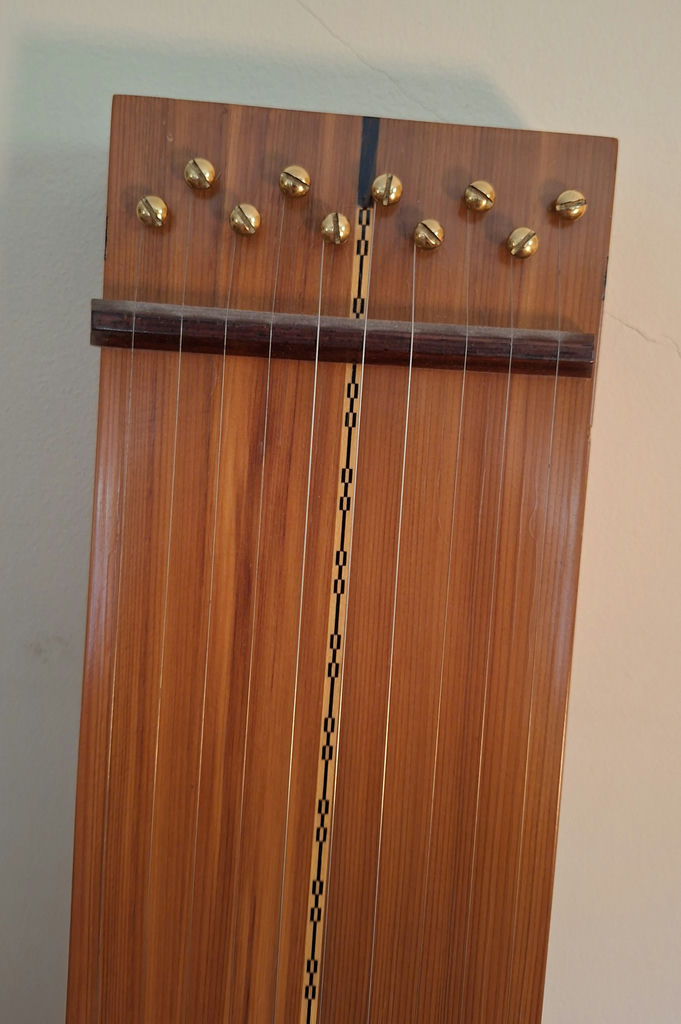 Handmade Carved And Inlayed Wooden Stringed Instrument with Butterfly Cutout, And Inlayed Designs, STUNNING - image 4 of 7
