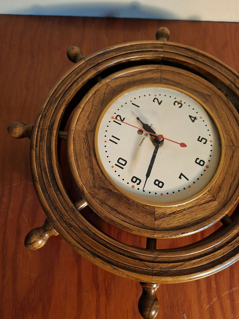 General Electric Wooden Ship Wheel Wall Clock - image 2 of 5
