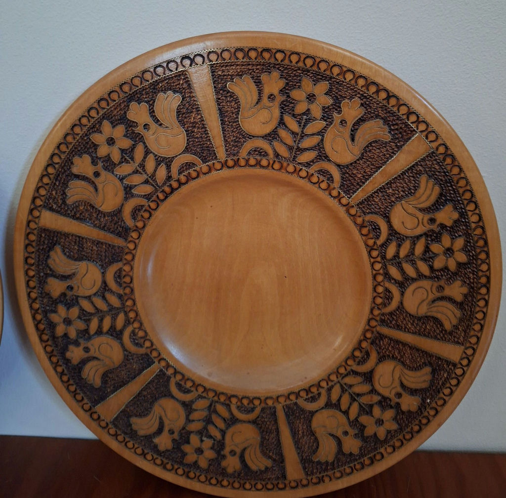 Pair of Hand-Carved Wooden Decorative Plates - image 3 of 6