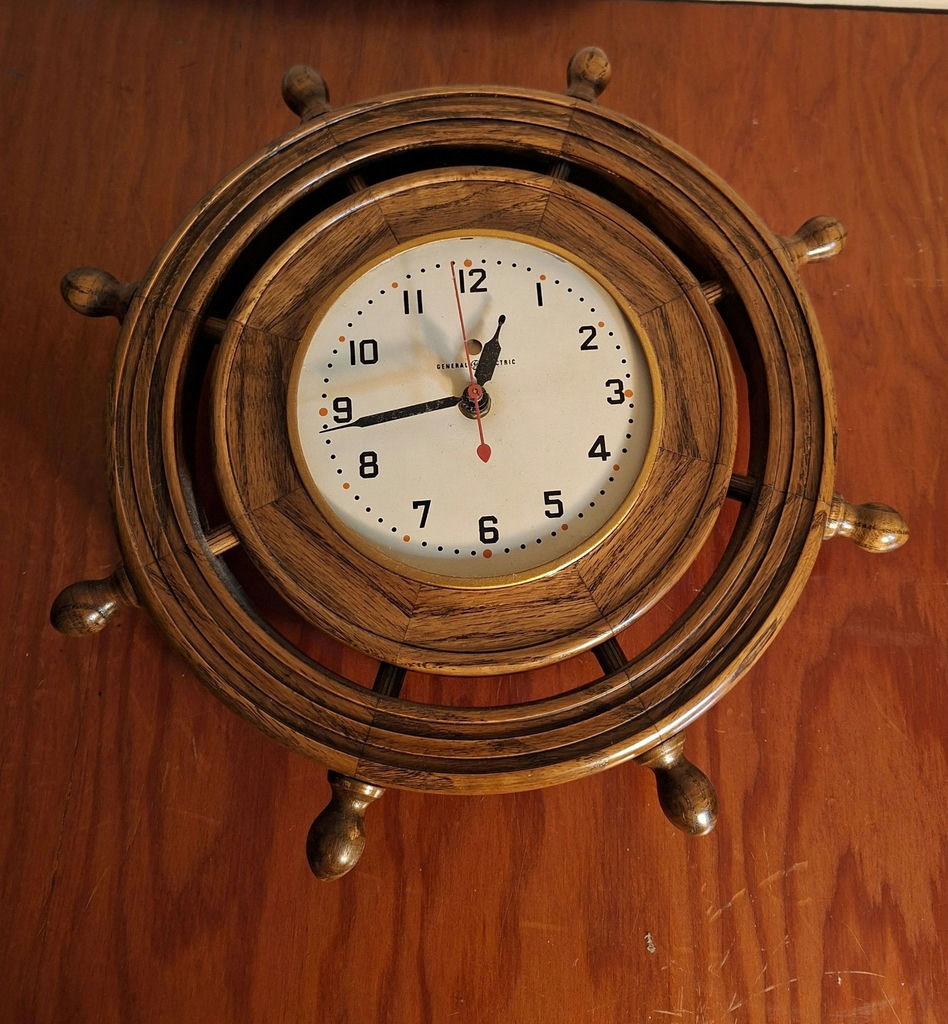 General Electric Wooden Ship Wheel Wall Clock - image 1 of 5