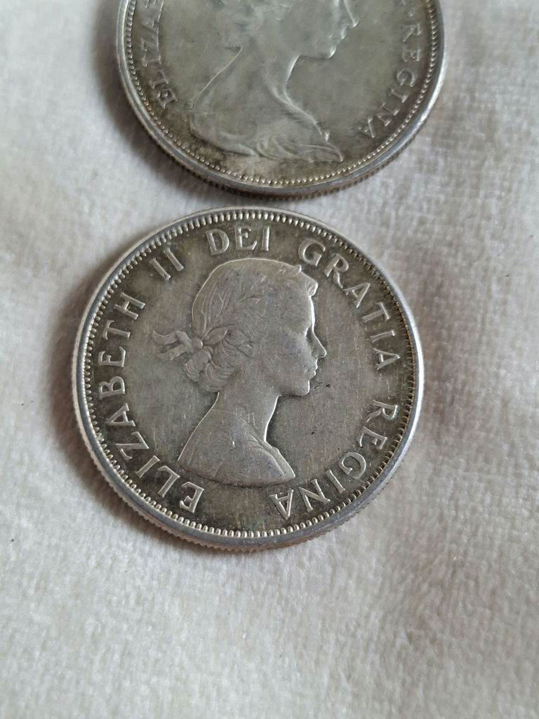 Two Canadian Silver Half Dollar 50C Coins 1963 and 1966 - image 4 of 7