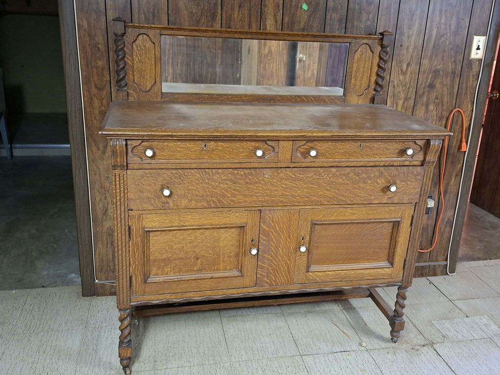 Antique Oak Sideboard Buffet with Mirror - image 1 of 9