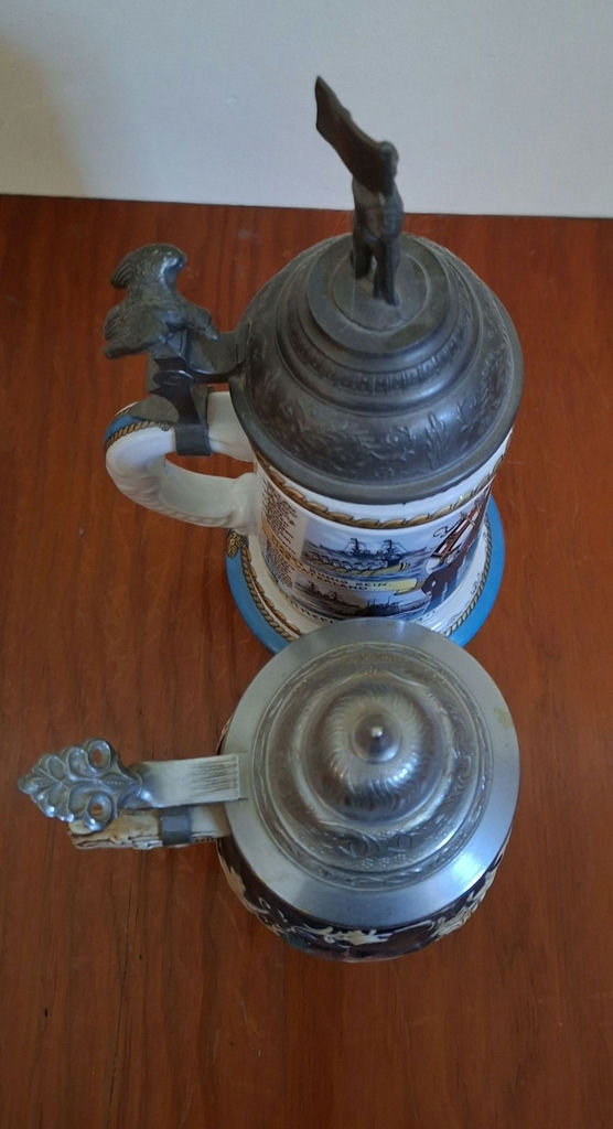 Two German Ceramic Beer Steins with Pewter Lids - image 5 of 8