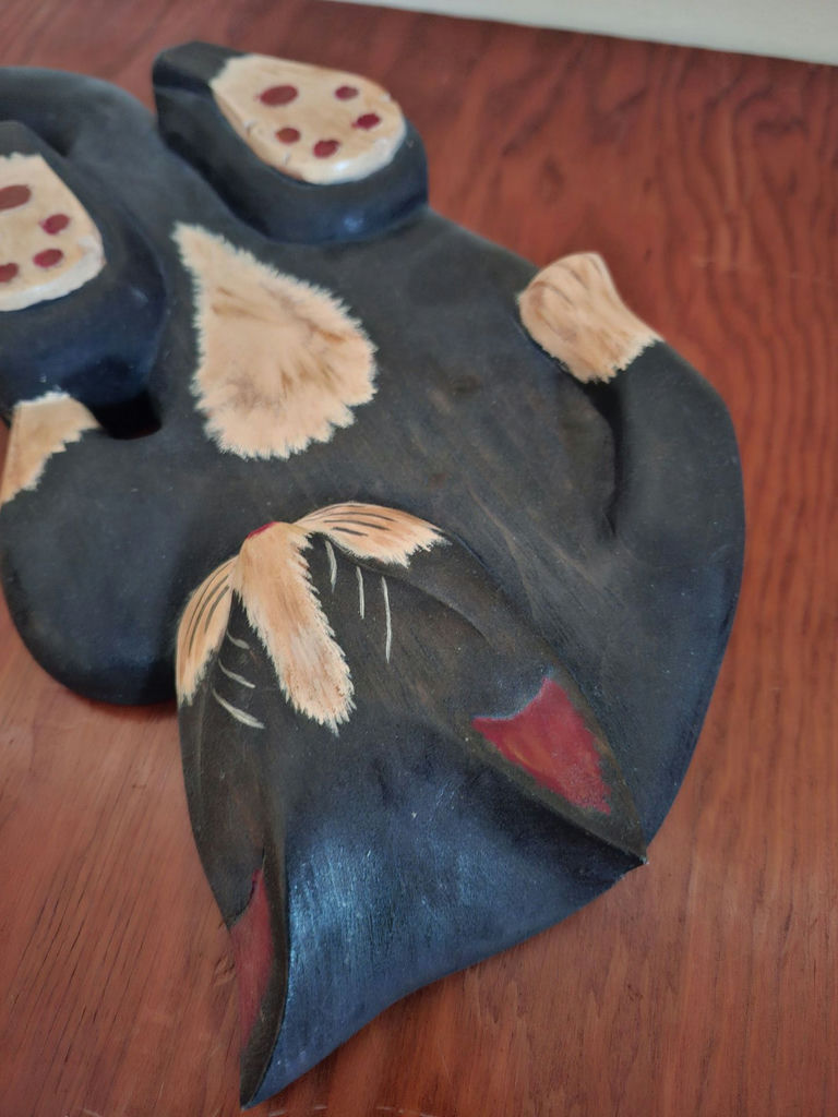 Hand-Carved Wooden Cat Wall Hanging, SIGNED AND DATED 1996 - image 4 of 6
