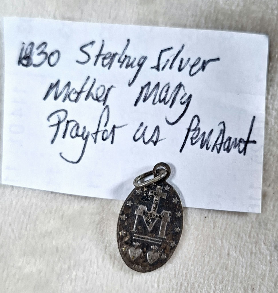 1830 Sterling Silver Mother Mary Pray For Us Miraculous Medal Pendant - image 3 of 6