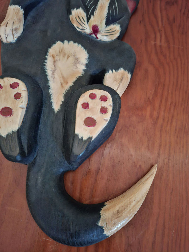 Hand-Carved Wooden Cat Wall Hanging, SIGNED AND DATED 1996 - image 3 of 6