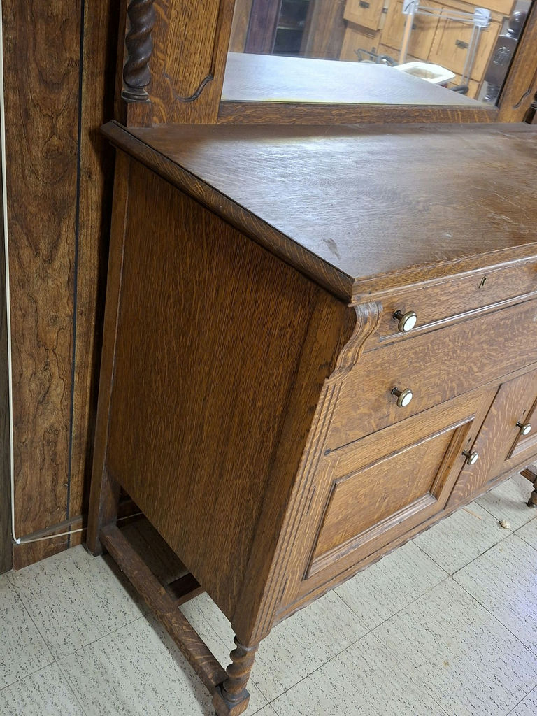 Antique Oak Sideboard Buffet with Mirror - image 7 of 9