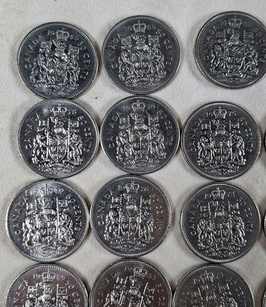 Lot Of 18 CANADIAN 50 CENT PCS, MIXED DATES ($9 Face Value) - image 3 of 6