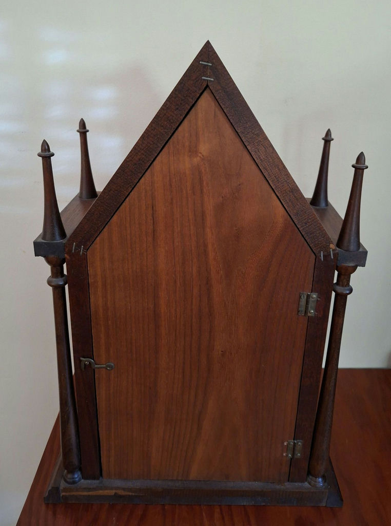 Vintage Wooden Mantel Clock with Ship Illustration - image 7 of 8