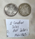 Two Canadian Silver Half Dollar 50C Coins 1963 and 1966 - thumbnail 1 of 7