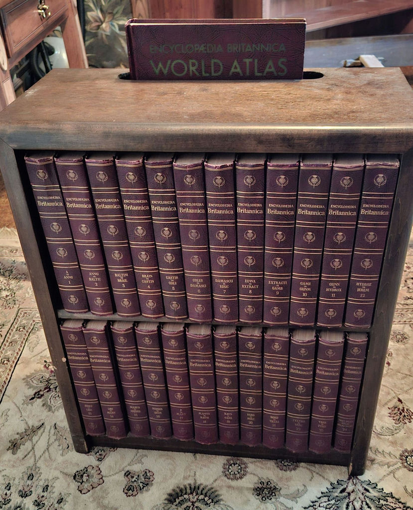 1959 Encyclopaedia Britannica Book Set with World Atlas and Wooden Bookcase - image 1 of 6