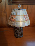 Table Lamp with Floral Shade and Carved Wooden Base - thumbnail 1 of 5