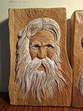 Pair of Hand-Carved Wooden Face Plaques by Jerry Kowalski, SIGNED - thumbnail 2 of 5