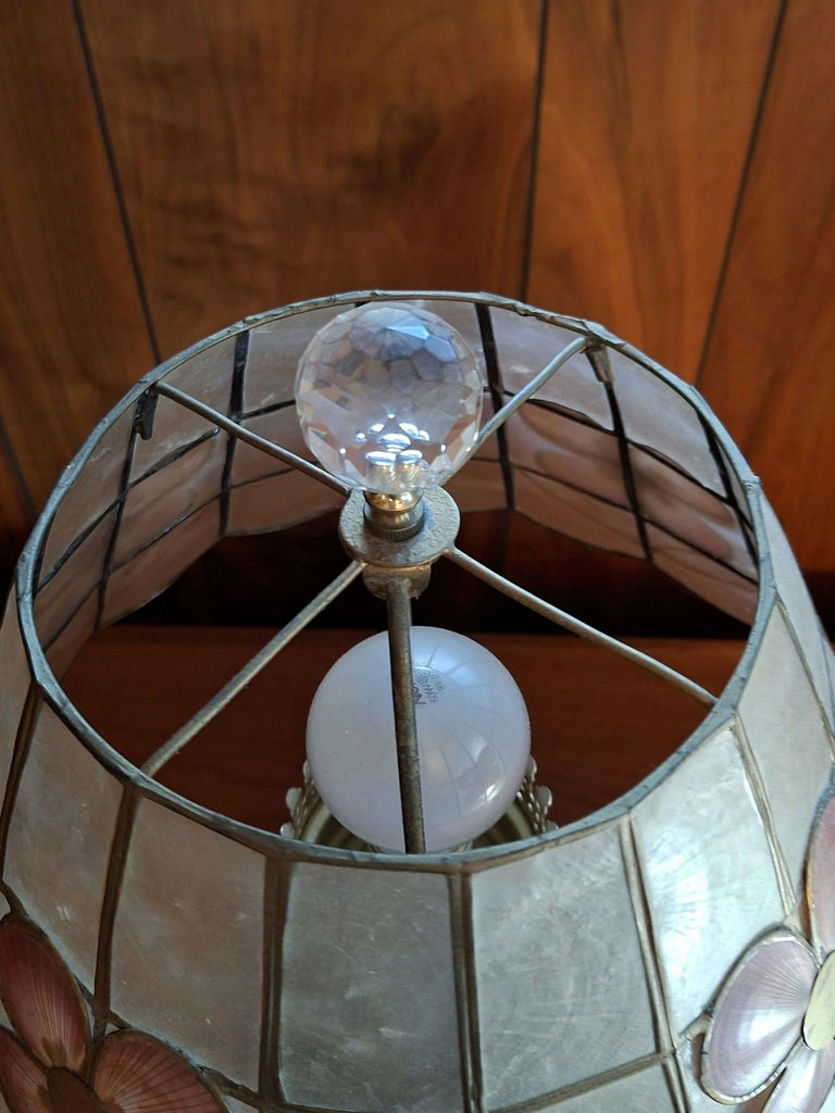 Table Lamp with Floral Shade and Carved Wooden Base - image 4 of 5