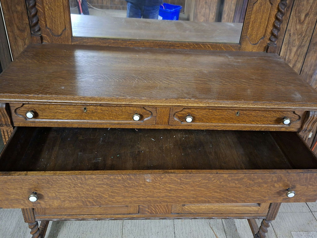 Antique Oak Sideboard Buffet with Mirror - image 4 of 9