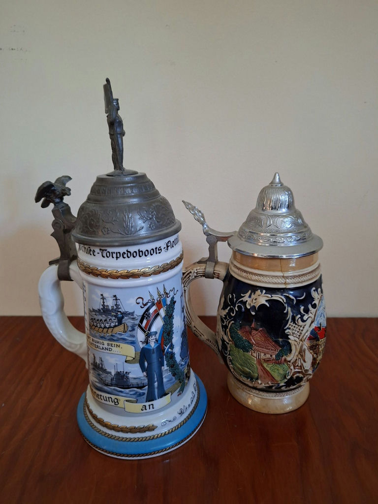 Two German Ceramic Beer Steins with Pewter Lids - image 3 of 8