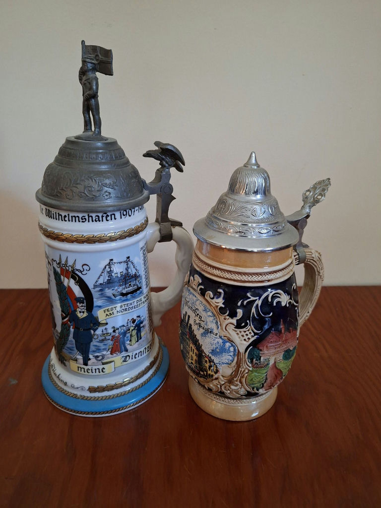 Two German Ceramic Beer Steins with Pewter Lids - image 1 of 8