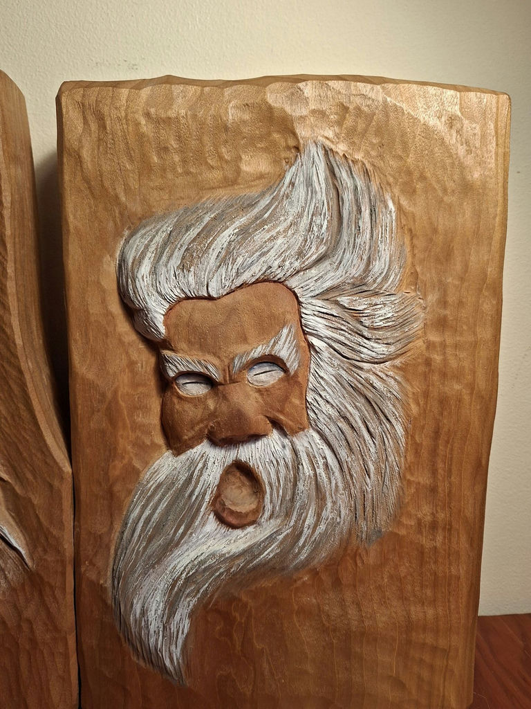 Pair of Hand-Carved Wooden Face Plaques by Jerry Kowalski, SIGNED - image 3 of 5