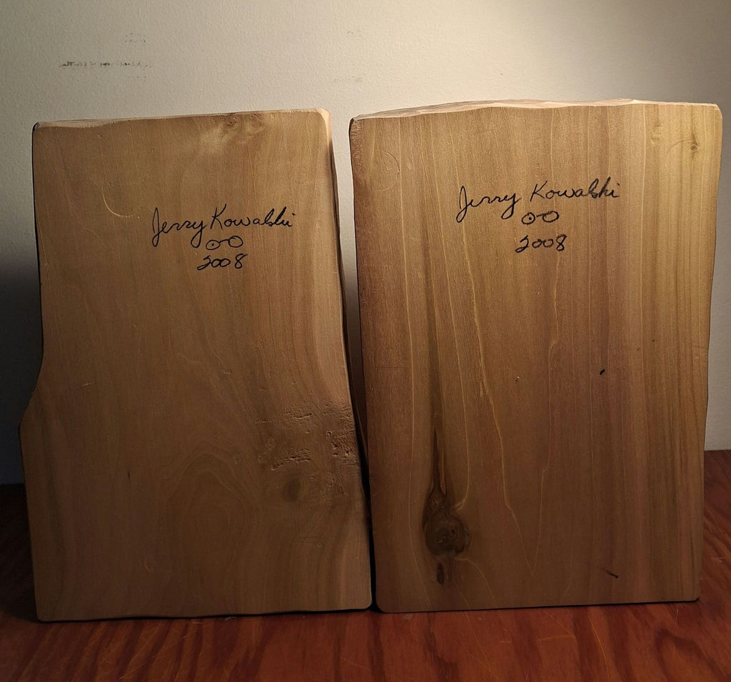 Pair of Hand-Carved Wooden Face Plaques by Jerry Kowalski, SIGNED - image 5 of 5