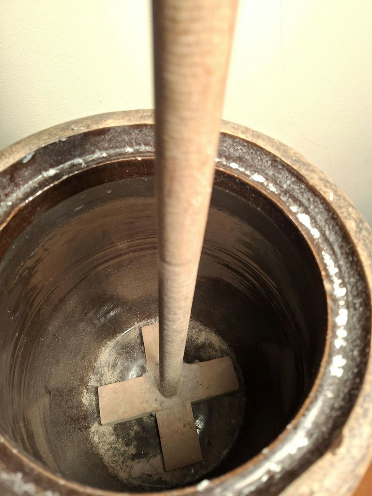 Vintage Antique Stoneware Butter Churn Crock with Dasher - image 5 of 7