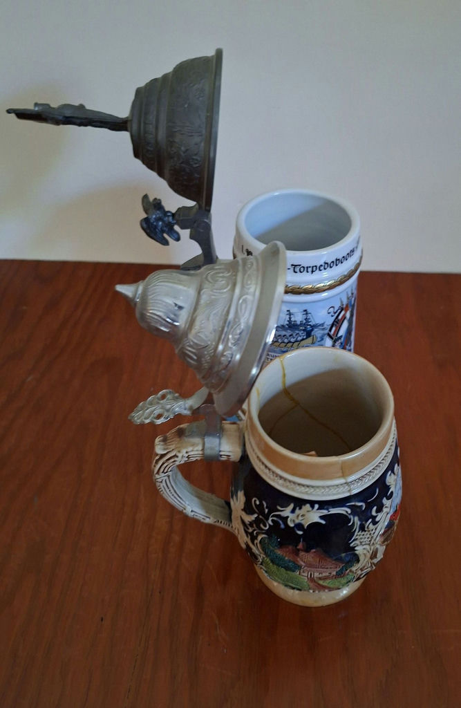 Two German Ceramic Beer Steins with Pewter Lids - image 6 of 8