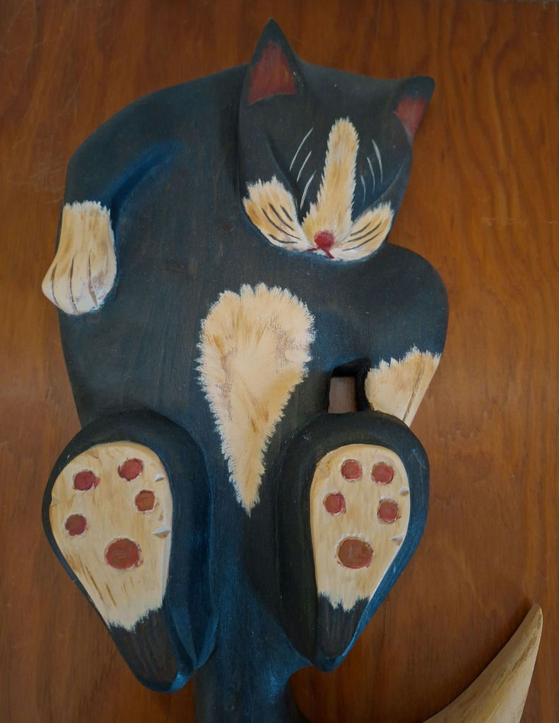 Hand-Carved Wooden Cat Wall Hanging, SIGNED AND DATED 1996 - image 2 of 6