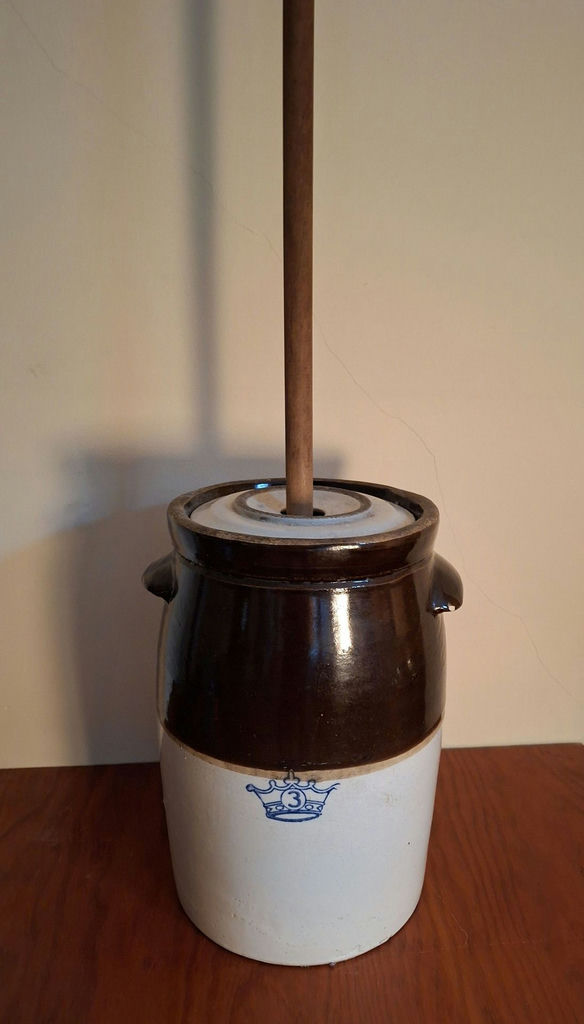 Vintage Antique Stoneware Butter Churn Crock with Dasher - image 1 of 7